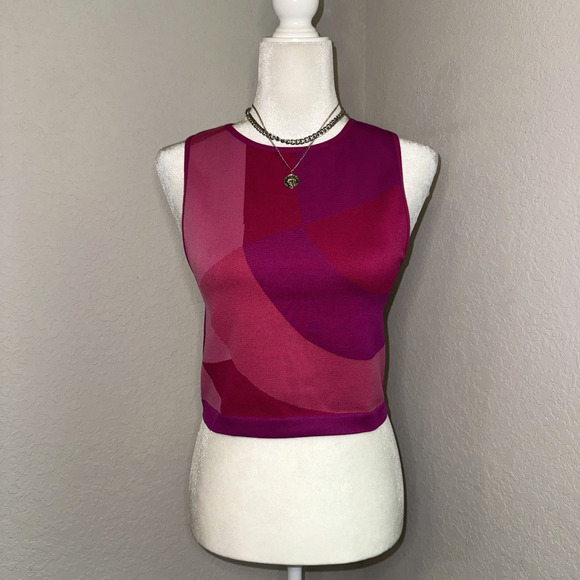 Fabletics Active Crop Top Women's XL Pink Magenta Stretch Sleeveless Activewear - Picture 1 of 8